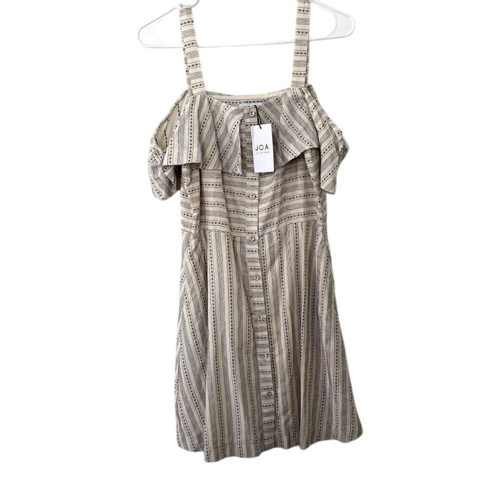 NWT J.O.A. blue and white striped off shoulder button down sailor dress size M - Picture 1 of 5